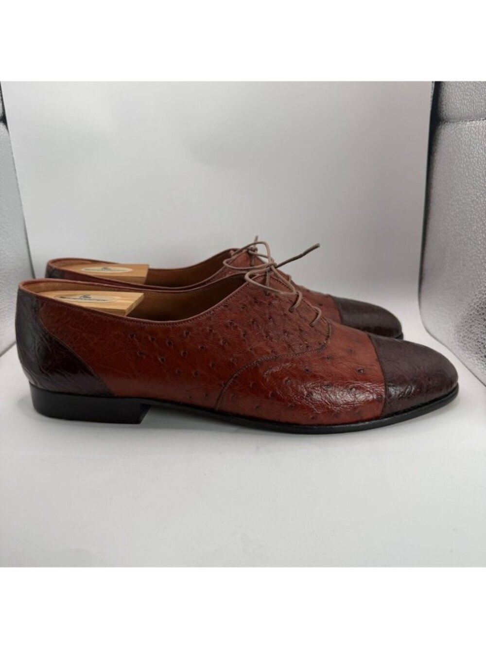 De La Rentis Genuine Ostrich Crocodile Cap Toe Oxford Dress Shoes Mens Size 12
